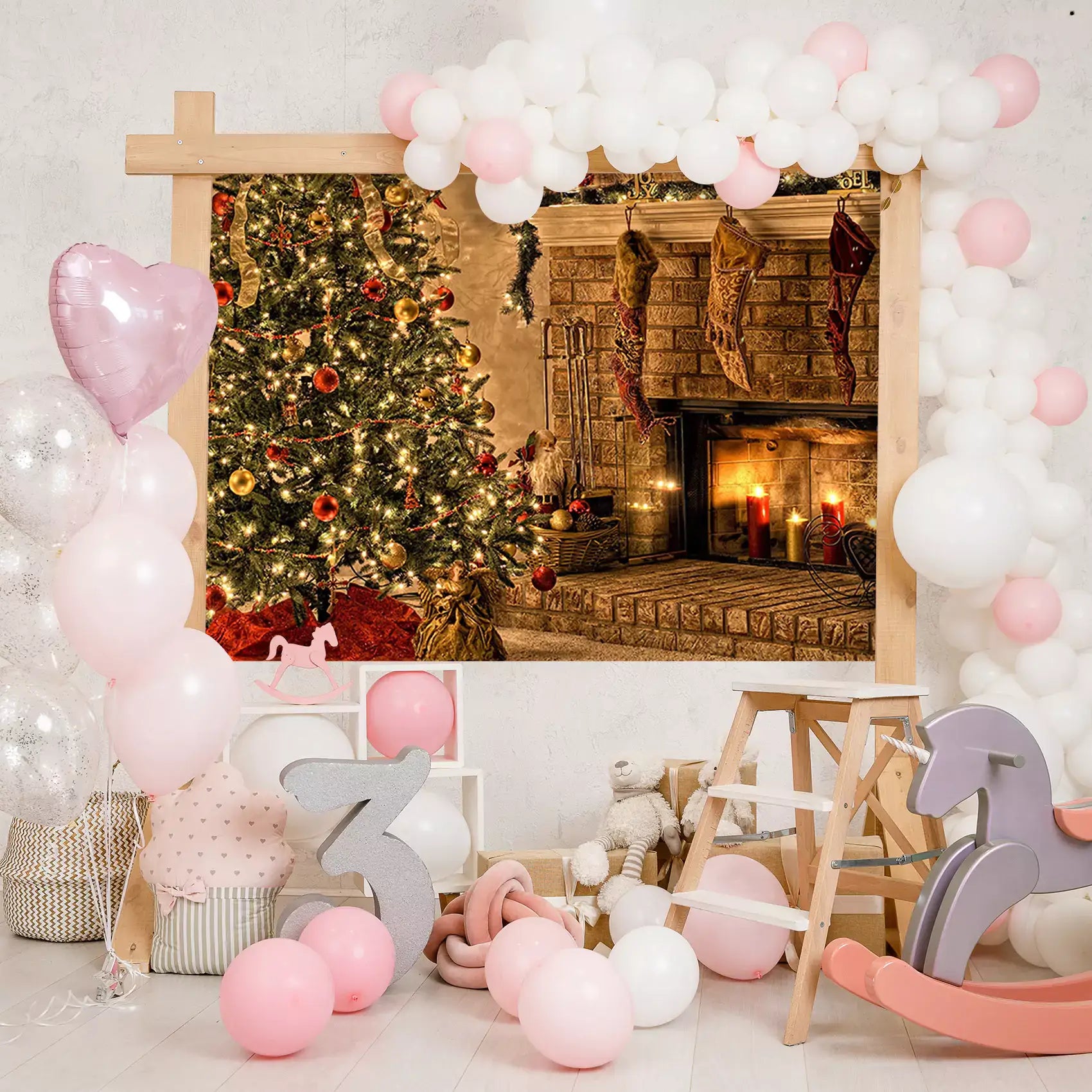 traditional christmas living room photography backdrop decorations