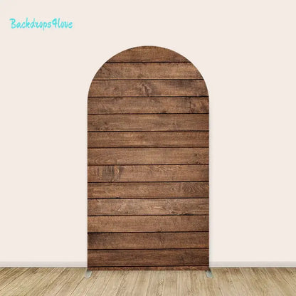 Arched backdrop featuring a rustic wood panel design