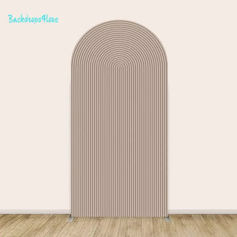 Right arch backdrop with minimalist striped pattern in neutral tones for baby shower decoration