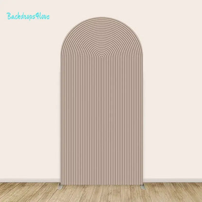 Right arch backdrop with minimalist striped pattern in neutral tones for baby shower decoration