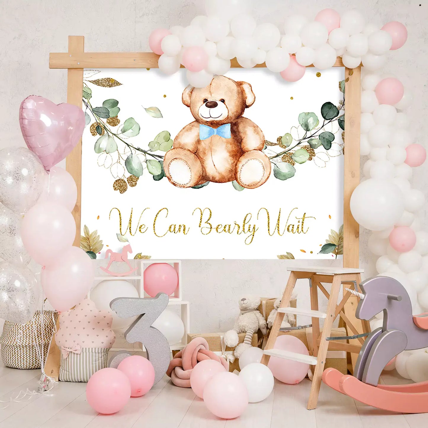 we can bearly wait teddy bear greenery decor baby shower backdrop decorations